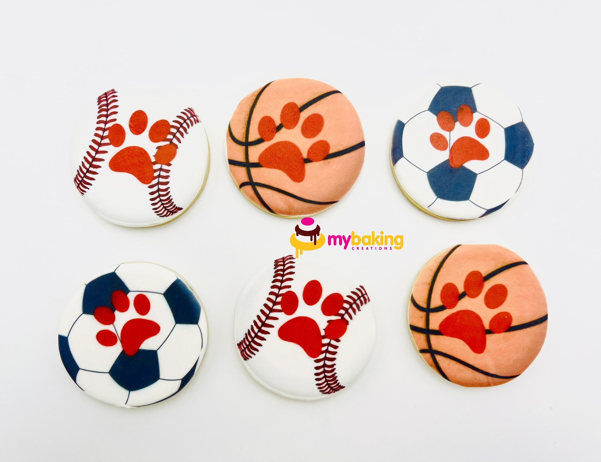 Custom printed soccer basketball dog themed cookies Bay Area